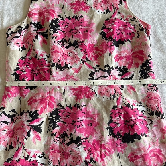 Kim Rogers Dress Womens 14 Pink Black Floral Linen Shift Sheath Classic Office - Picture 8 of 12